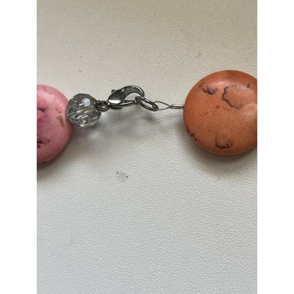 Dyed Round Howlite Beaded Necklace Rainbow Pink Yellow Faceted Glass 20” - Picture 5 of 5